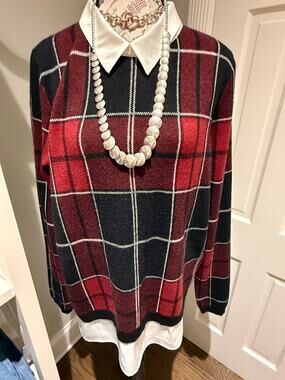 Elie Tahari Plaid Sweater Top Combo XL Like New
